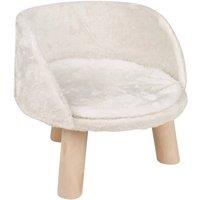 EONLION Luxury Round Velvet Pet Bed Stool on Wooden Legs in White