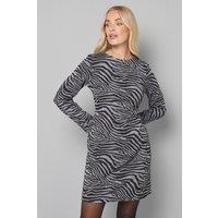 Wallis Women's Petite Animal Ponte Split Sleeve Shift Dres in Grey | Size: 16