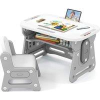 Costway Kids Table & Chair Set Height Adjustable Toddler Drawing Table in Grey