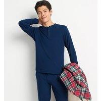 Lands' End Men's Henley Pyjama T-shirt in Navy | Size: Small