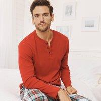 Lands' End Men's Henley Pyjama T-shirt in Crimson | Size: Small