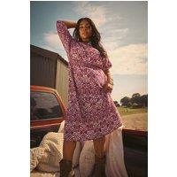 Yours Women's Ikat Notch Neck Midaxi Dress in Red | Size: 14