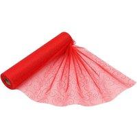 Neel Blue 25m x 29cm Organza Roll Sparkle Snow Sheer Glitter Fabric with Flocked Swirl Design in Red | Size: 25m x 29 cm
