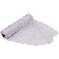 Neel Blue 25m x 29cm Organza Roll Sparkle Snow Sheer Glitter Fabric with Flocked Swirl Design in Silver | Size: 25m x 29 cm