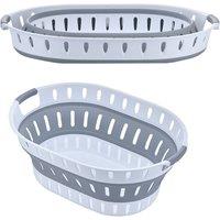 Neel Blue Plastic Laundry Basket 36L Collapsible Oval Shape Basket, Grey
