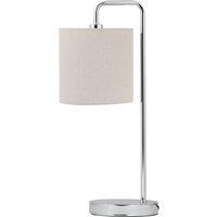 First Choice Lighting Chrome Arched Table Lamp with Natural Linen Shade in Silver