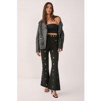 NastyGal Women's Eyelet Tailored Flared Pants in Black | Size: Large