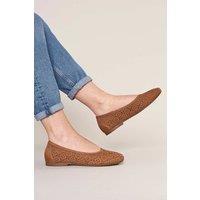 Moshulu Women's 'Senara' Punched Pattern Ballerina Pumps in Tan | Size: 3