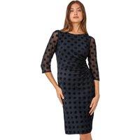 Roman Women's Polka Dot Ruched Stretch Dress in Black | Size: 10