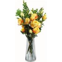 Leaf 60cm Yellow Rose Artificial Flowers Glass Vase