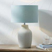 Ruma Duck Egg Blue Scandi Textured Ceramic Table Lamp Nordic Line Pattern
