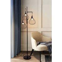 Living and Home Modern Industrial Black 3-Head Floor Lamp with Lantern Style Shade