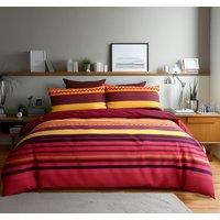 Snug City Duvet Cover & Pillowcase Set Red Black Stripe Design Polycotton Bed Linen | Size: Single