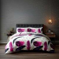 Snug City Duvet Cover & Pillowcase Set White Leaf Print Design Polycotton Bed Linen | Size: Double