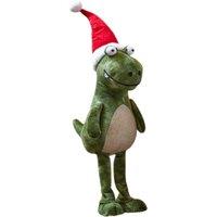 Samuel Alexander 70cm Tall Plush Santa-Saurus Dino Standing Decoration with Santa Hat in Green