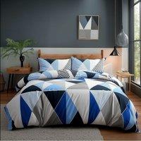 Snug City Duvet Cover & Pillowcase Set Multi Colour Triangle Design Polycotton Bed Linen in White | Size: Single