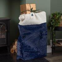 Samuel Alexander Blue Soft Plush Christmas Sack with White Faux Fur Trim & Pom Poms