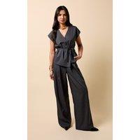 Little Mistress Women's Pewter Wide Leg Trousers in Grey | Size: 12