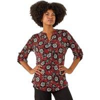 Roman Women's Floral Puff Print Stretch Shirt in Orange | Size: 18