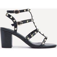 Linzi Women's Tessa Black & Gold Studded Block Heel Sandals | Size: 5-Standard Fit