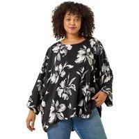 Roman Women's Curve Floral Print Stretch Top in Black | Size: 22-24