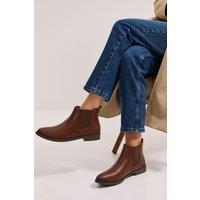 Dorothy Perkins Women's Wide Fit Megs Flat Chelsea Boots in Dark Tan | Size: 3