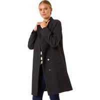 Roman Women's Tailored Funnel Neck Pocket Detail Coat in Black | Size: 16