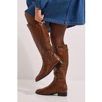 Dorothy Perkins Women's Kamille Faux Leather Elastic Knee High Riding Boots in Dark Tan | Size: 3