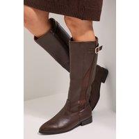 Dorothy Perkins Women's Wide Fit Kamille Faux Leather Elastic Knee High Riding Boots in Brown | Size: 3
