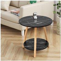 Living and Home Double-Tier Round Wooden Side Table 50cm W x 50cm D x 50cm H in Black | Size: 50 cm W x 50 cm D x 50 cm H