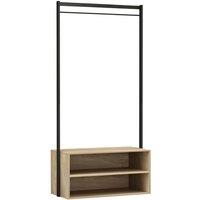 EONLION Wooden Coat Rack with Shelf & Metal Hanging Rail in Light Oak