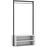 EONLION Wooden Coat Rack with Shelf & Metal Hanging Rail in White