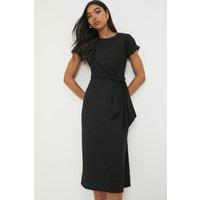 Dorothy Perkins Women's Tie Detail Short Sleeve Jersey Midi Dress in Black | Size: 12