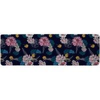 Benjamin Tate Design Pink Flowers On Navy Runner Rug in Natural | Size: 67 cm x 230 cm