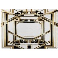 Benjamin Tate Design Art Deco Golden Black Frame Designer Rug in Natural | Size: Large