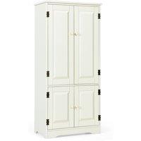 Gymax Freestanding Wooden Cabinet Antique Low Floor Cabinet With Double Door in White