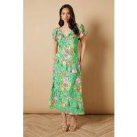 Oasis Women's Occasion Ruffle Sleeve Jacquard Midi Dress in Green | Size: 8