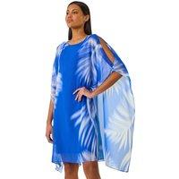 Roman Women's Watercolour Fern Chiffon Dress in Blue | Size: 10