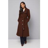 Wallis Women's Knitted Collar Button Through Wrap Coat in Chocolate | Size: 14