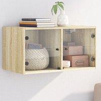 Berkfield Home Wall Cabinet with Glass Doors Sonoma Oak 68.5x37x35 cm in Brown