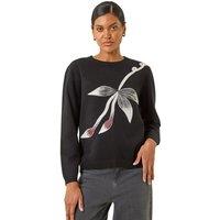 Roman Women's Floral Hotfix Knit Jumper in Black | Size: 18
