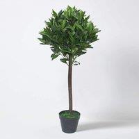 Tradala Trees Lush Artificial Olive Double Topiary Tree with Real Wood Trunk in Dark Green | Size: 3ft