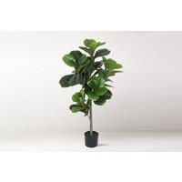 Tradala Trees Lush Artificial Fiddle Fig Tree with Real Wood Trunk in Dark Green | Size: 4ft