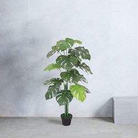 Tradala Trees Lush Artificial Tree Monstera with Real Wood Trunk in Dark Green | Size: 4ft