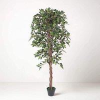 Tradala Trees Lush Artificial Tree Ficus with Real Wood Trunk in Dark Green | Size: 3ft