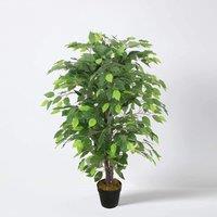Tradala Trees Lush Artificial Red Leaf Ficus Tree with Real Wood Trunk in Dark Green | Size: 3ft
