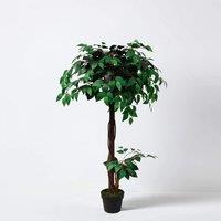 Tradala Trees Lush Artificial Tree Ficus with Real Wood Trunk in Dark Green | Size: 4ft