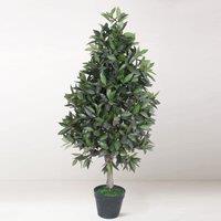 Tradala Trees Lush Artificial Pyramid Bay Tree with Real Wood Trunk in Dark Green | Size: 4ft