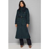 Wallis Women's Button Down Military Belted Collar Coat in Green | Size: 18