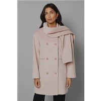 Wallis Women's Double Breasted Scarf Detail Coat in Pink | Size: 16